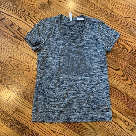 New UNDER ARMOUR Heat Gear Gray Logo Tee Shirt S - Picture 1 of 5